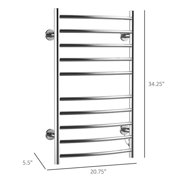 HOMCOM 10-Bar Silver Plug-In Wall Mount Towel Warmer