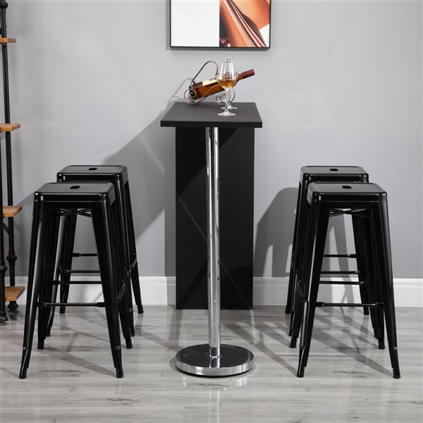 Black Steel Stackable Bar Stools with Footrest Set of 4 835
