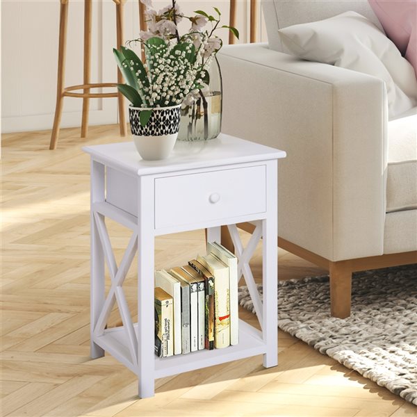 HOMCOM Rectangular White Wood End Table