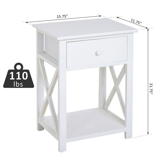 HOMCOM Rectangular White Wood End Table