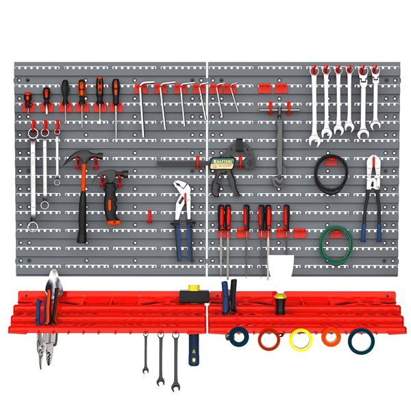 DURHAND 54-Piece Grey/Red Plastic Wall Mount Tool Organizer