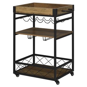 HomCom Black Metal Base with Wood Top Kitchen Cart - 17.52-in x 30.31-in x 35.83-in