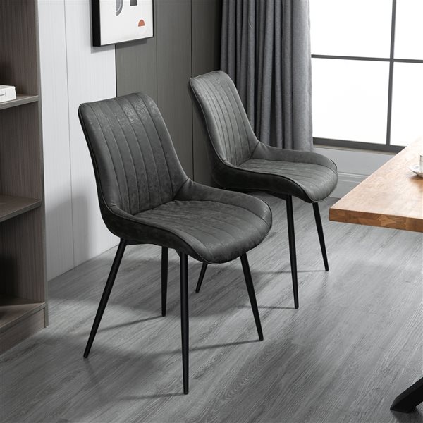 HOMCOM Grey Contemporary Faux Leather Upholstered Side Chair with Metal Frame - Set of 2