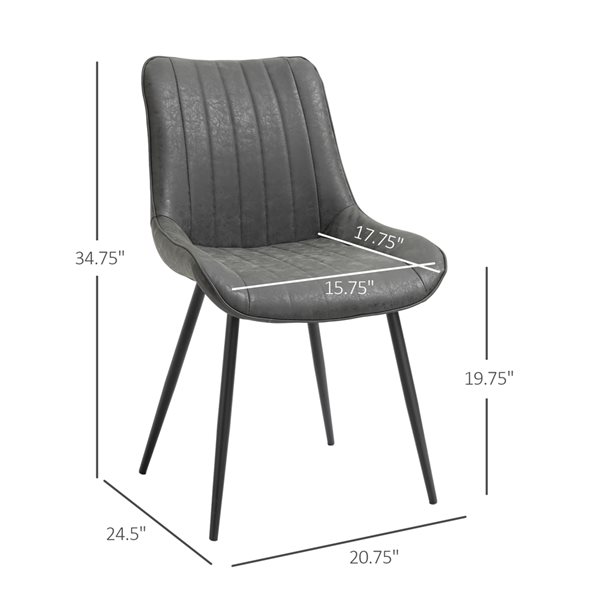 HOMCOM Grey Contemporary Faux Leather Upholstered Side Chair with Metal Frame - Set of 2