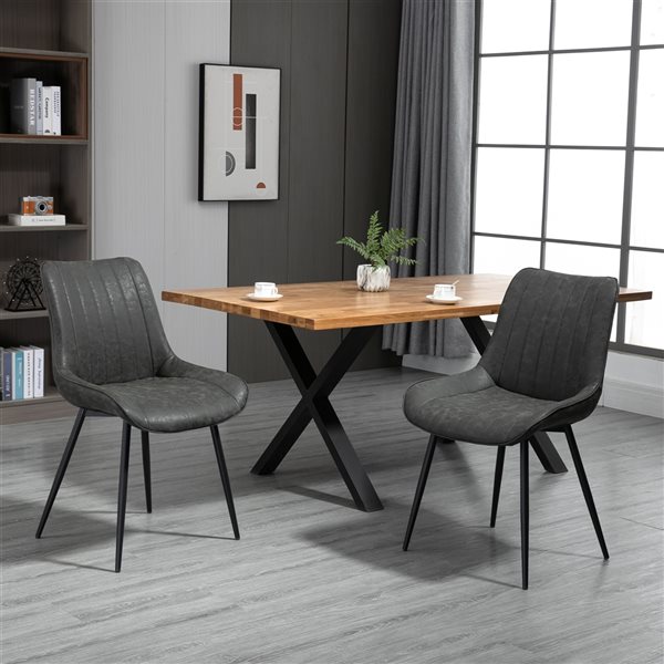 HOMCOM Grey Contemporary Faux Leather Upholstered Side Chair with Metal Frame - Set of 2