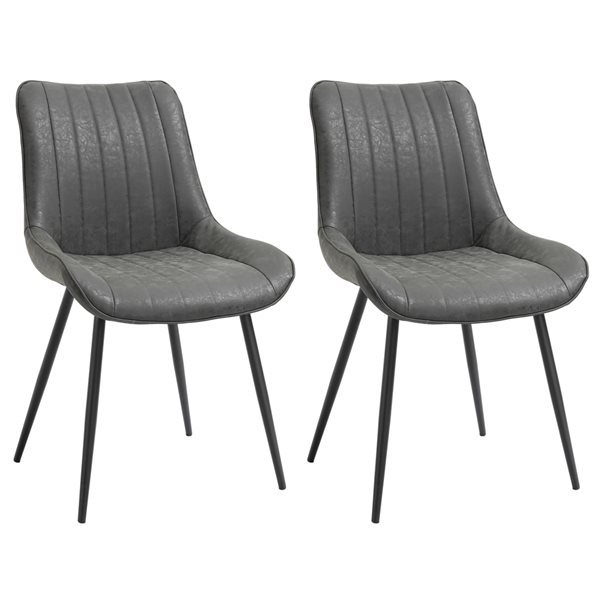 HOMCOM Grey Contemporary Faux Leather Upholstered Side Chair with Metal Frame - Set of 2