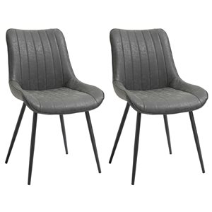 HomCom Grey Contemporary Faux Leather Upholstered Side Chair with Metal Frame - Set of 2