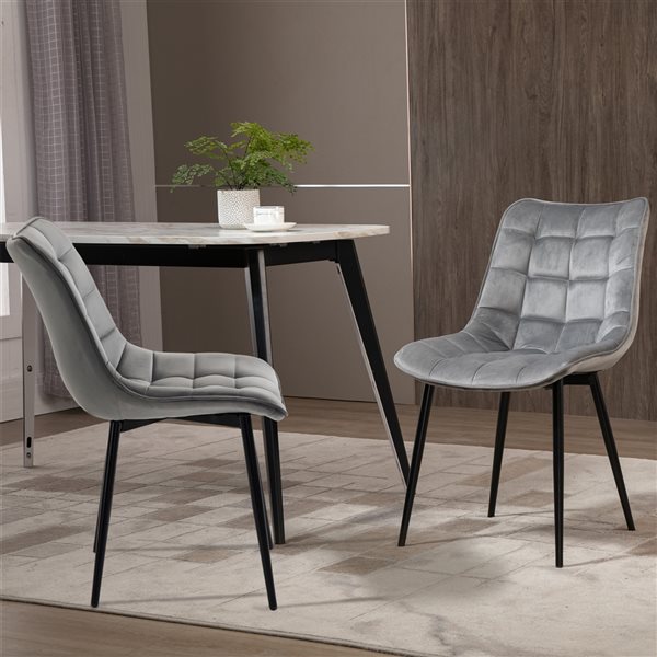 Chaise d'appoint contemporaine rembourrée par HomCom en polyester gris avec cadre en métal, ensemble de 2