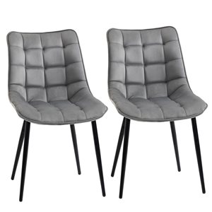 HomCom Grey Contemporary Polyester Upholstered Side Chair with Metal Frame - Set of 2