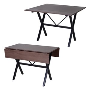 HomCom Rectangular Brown 6-Person Drop-Leaf Table with Steel Legs