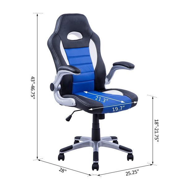 HOMCOM Blue and Black Contemporary Adjustable Height Swivel Gaming Chair