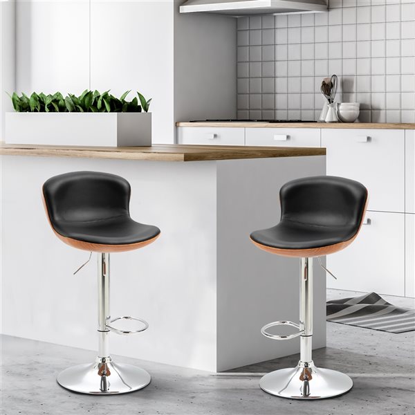 HomCom Black Faux Leather Swivel Bar Stools with Footrest - Set of 2