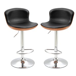 HomCom Black Faux Leather Swivel Bar Stools with Footrest - Set of 2