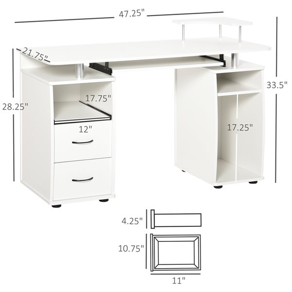 HomCom 47.24-in White Modern/Contemporary Computer Desk