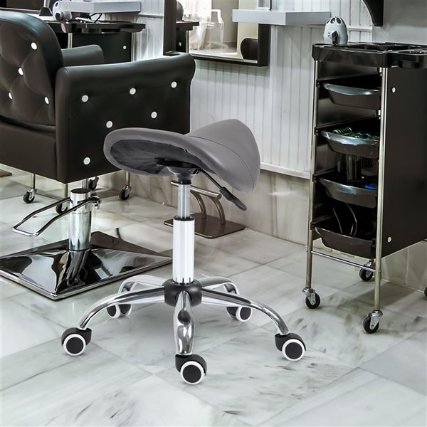 HOMCOM Modern Grey Faux Leather Rolling Stool