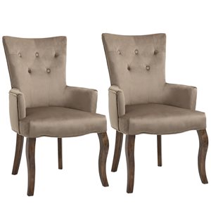 HomCom Khaki Contemporary Polyester Upholstered Side Chair with Wood Frame - Set of 2