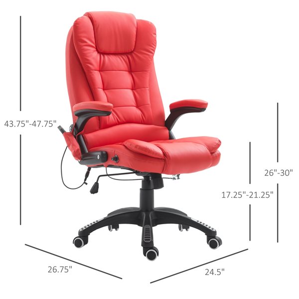 HomCom Red Contemporary Adjustable Height Swivel Ergonomic Office Chair with Massage Feature