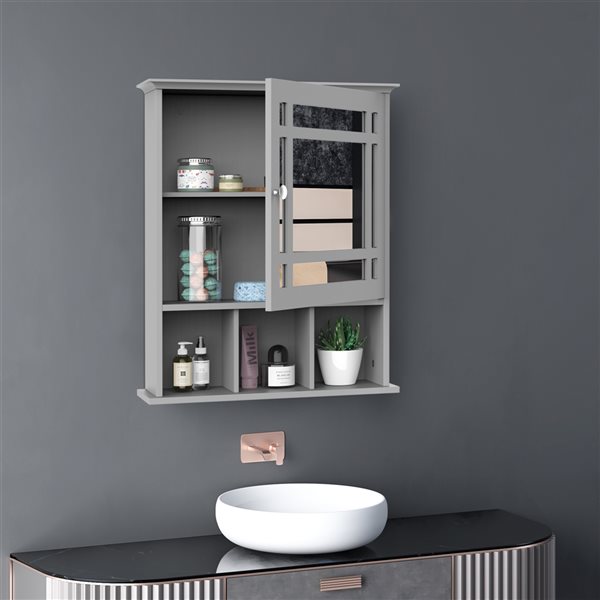 kleankin 18.9-in W x 23.62-in H x 6.5-in D Grey Bathroom Wall Cabinet