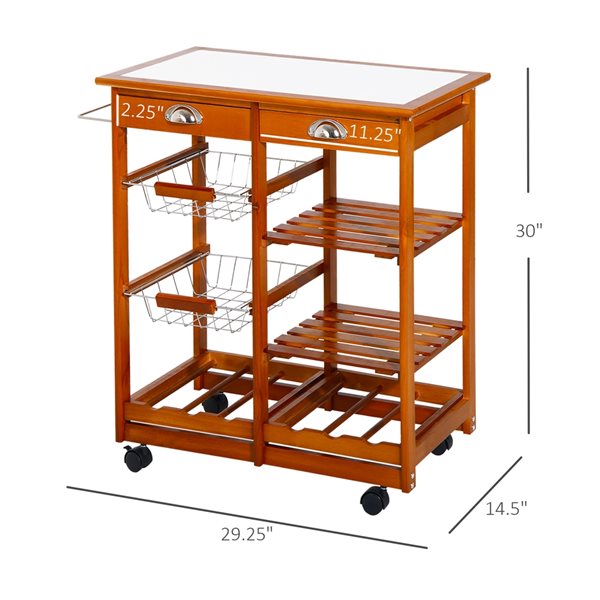 HomCom Brown Wood Base with Tile Top Kitchen Cart - 14.57-in x 29.13-in x 29.92-in