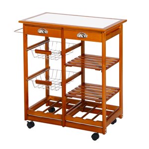 HomCom Brown Wood Base with Tile Top Kitchen Cart - 14.57-in x 29.13-in x 29.92-in