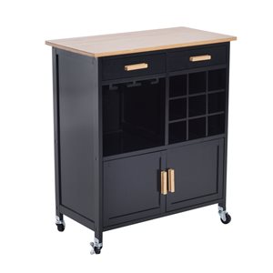 HomCom Black Wood Base with Bamboo Wood Top Kitchen Cart - 15.75-in x 29.92-in x 34.65-in