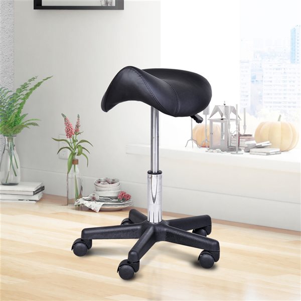 HOMCOM Modern Black Faux Leather Rolling Stool