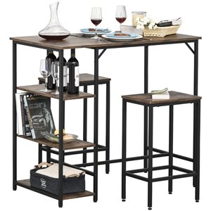 HomCom Black/Rustic Brown Dining Room Set with Rectangular Table