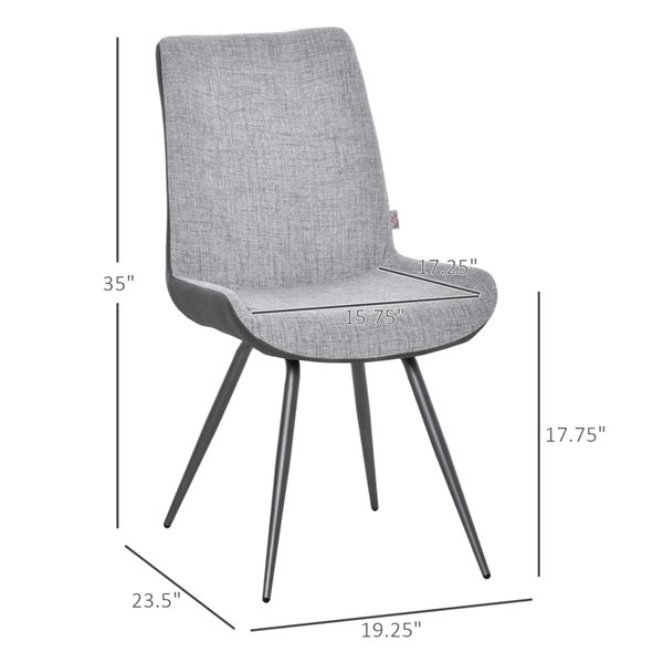 HOMCOM Contemporary Polyester Grey Upholstered Side Chair with Metal Frame - Set of 2