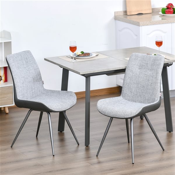 HOMCOM Contemporary Polyester Grey Upholstered Side Chair with Metal Frame - Set of 2