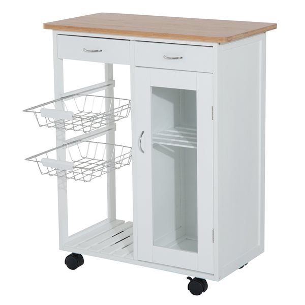 HomCom White Wood Base with Bamboo Wood Top Kitchen Cart - 14.57-in x 27.56-in x 33.46-in