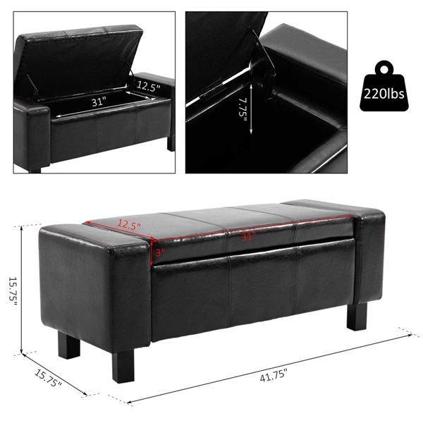 Banc de rangement HomCom moderne noir