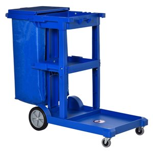 Chariot de nettoyage et d'entretien bleu à 3 niveaux Homcom en polypropylène avec roulettes