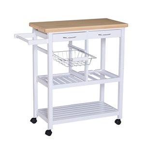 HomCom White Wood Base with Southern Yellow Pine Wood Top Kitchen Cart - 14.65-in x 33.27-in x 33.46-in