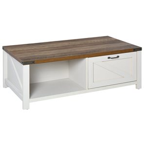 HomCom White Composite Coffee Table with Drawer