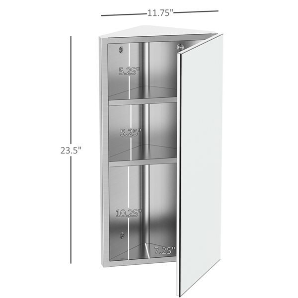 Armoire de salle de bains murale HomCom de 11,81 po l. x 23,62 po h. x 7,24 po p., argent