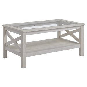 HomCom Grey Composite Coffee Table with Tempered Glass Tabletop