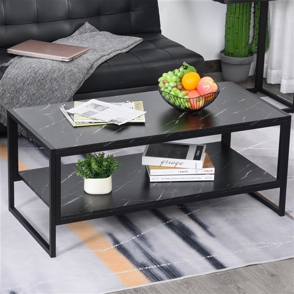 HomCom 2-Tier Black Composite Coffee Table