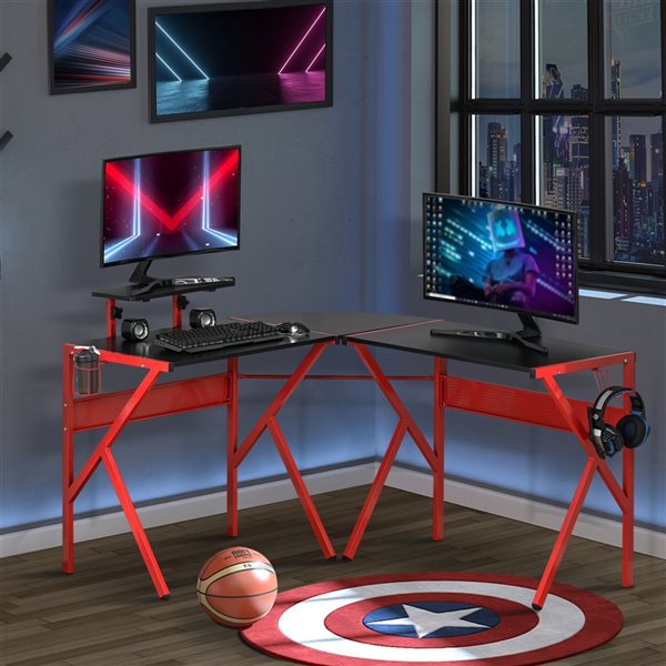 l shaped gaming desk red