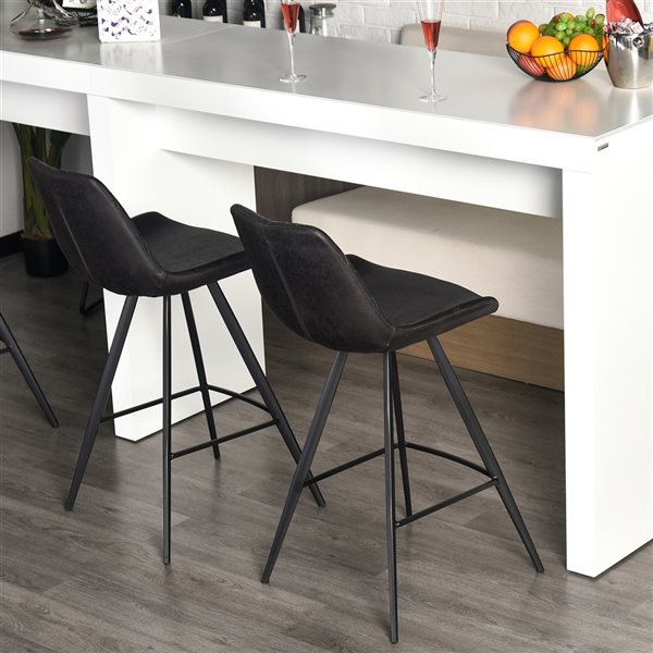 HOMCOM Black Microfibre Upholstered Bar Stools with Footrest - Set of 2