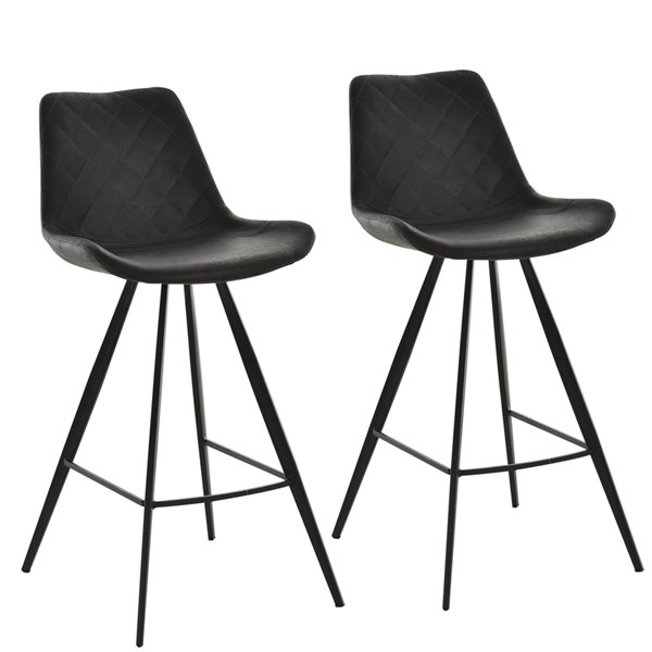 HOMCOM Black Microfibre Upholstered Bar Stools with Footrest - Set of 2