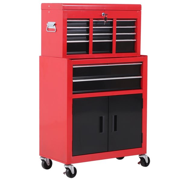 HomCom 42 1/2-in x 24 1/4-in Red 6-Drawer 2-in-1 Tool Cabinet with Wheels