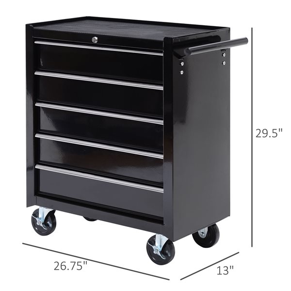 HomCom 29 1/2-in x 26 3/4-in Black 5-Drawer Tool Cabinet with Wheels
