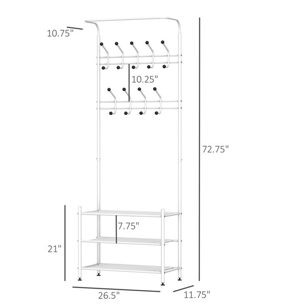 HomCom Steel White 18-Hook Coat Stand