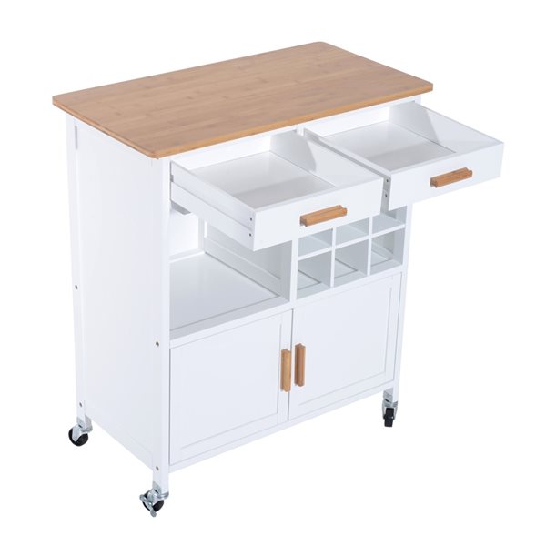 HomCom White Wood Base with Bamboo Wood Top Kitchen Cart - 15.75-in x 29.92-in x 34.65-in