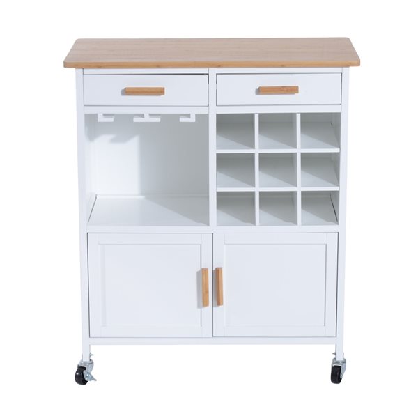 HomCom White Wood Base with Bamboo Wood Top Kitchen Cart - 15.75-in x 29.92-in x 34.65-in