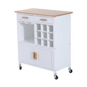 HomCom White Wood Base with Bamboo Wood Top Kitchen Cart - 15.75-in x 29.92-in x 34.65-in