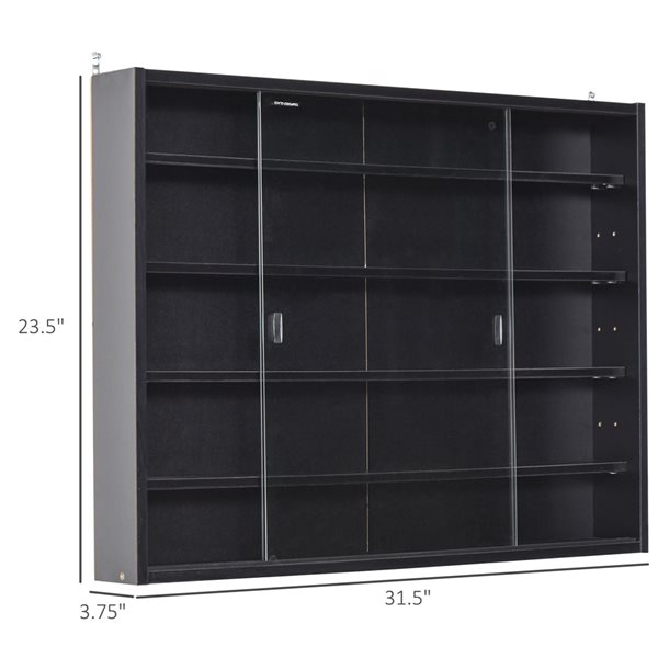 HomCom 10-Compartment Black Wall Mount Display Cabinet with Glass Doors