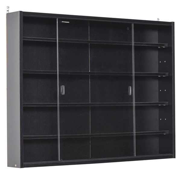 HomCom 10-Compartment Black Wall Mount Display Cabinet with Glass Doors