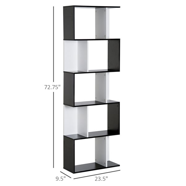 White Wood 5 Shelf Standard Bookcase, Black Wood Bookcase 5 Shelf