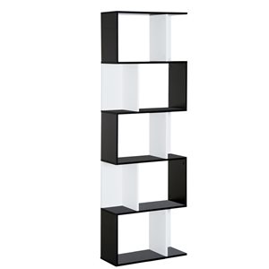 HomCom Black/White Wood 5-Shelf Standard Bookcase